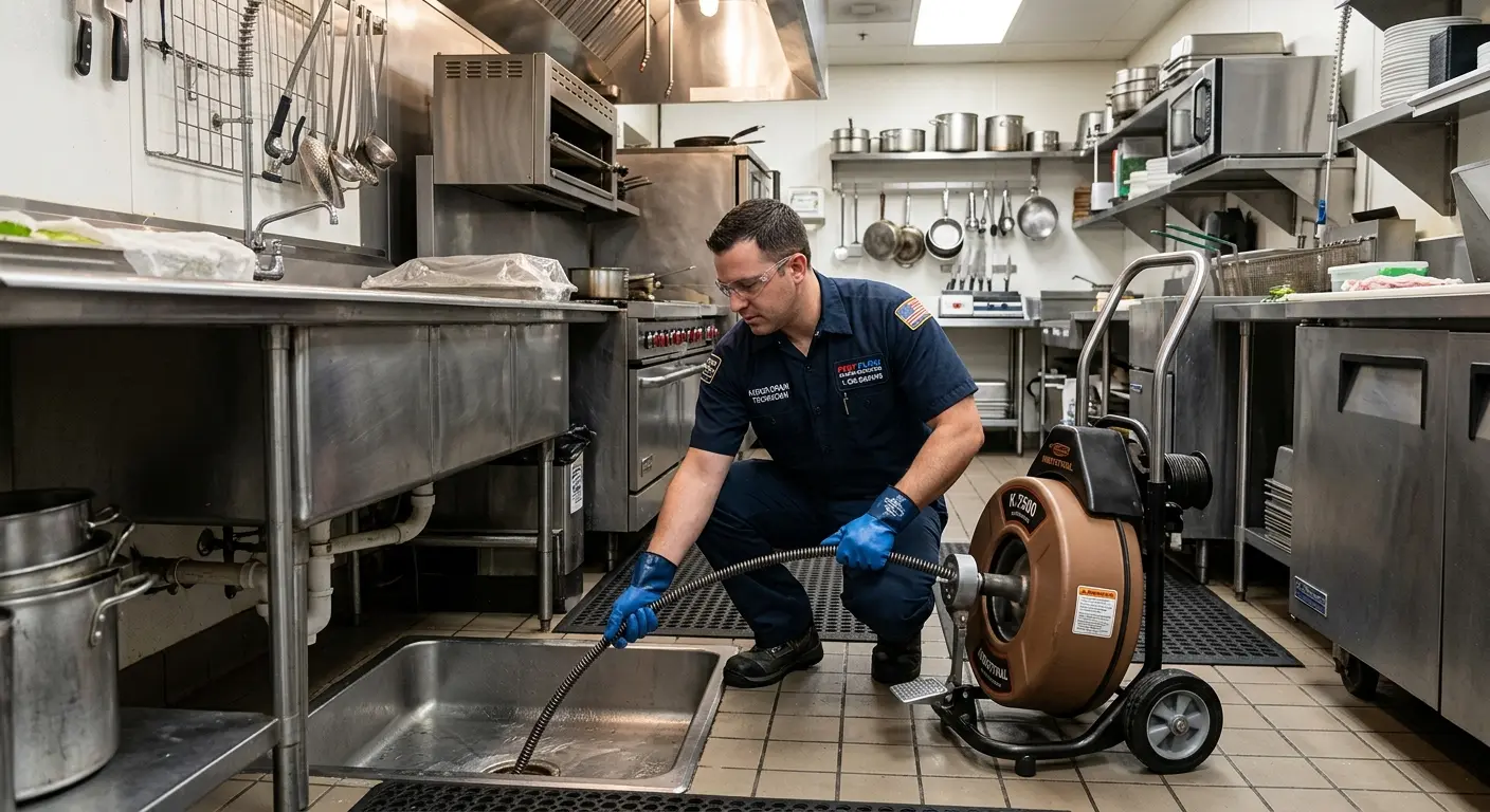 Commercial drain cleaning service in a restaurant kitchen in La Crescenta-Montrose
